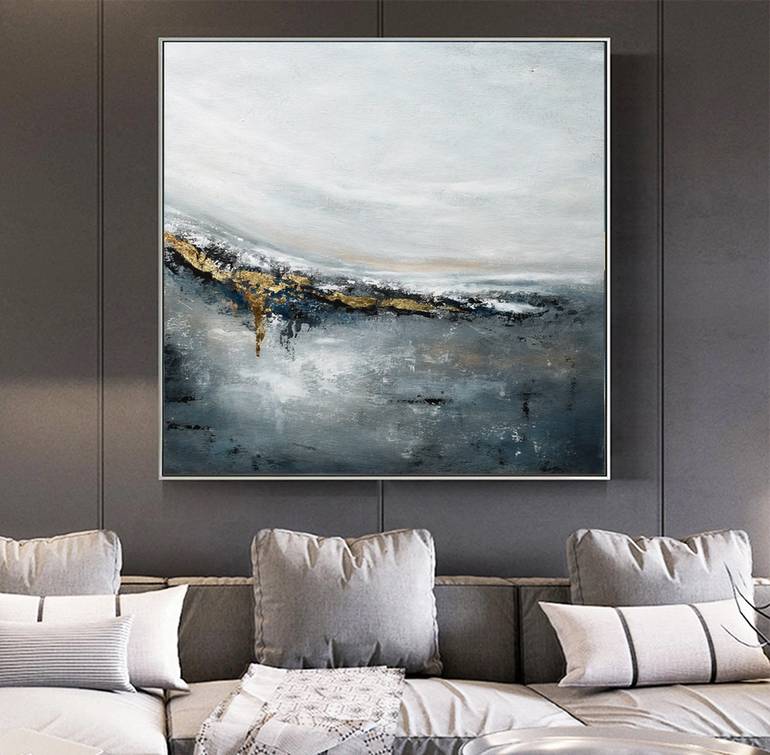 Gold Handmade Leaf Abstract Canvas Wall Art for Office 7G6NS